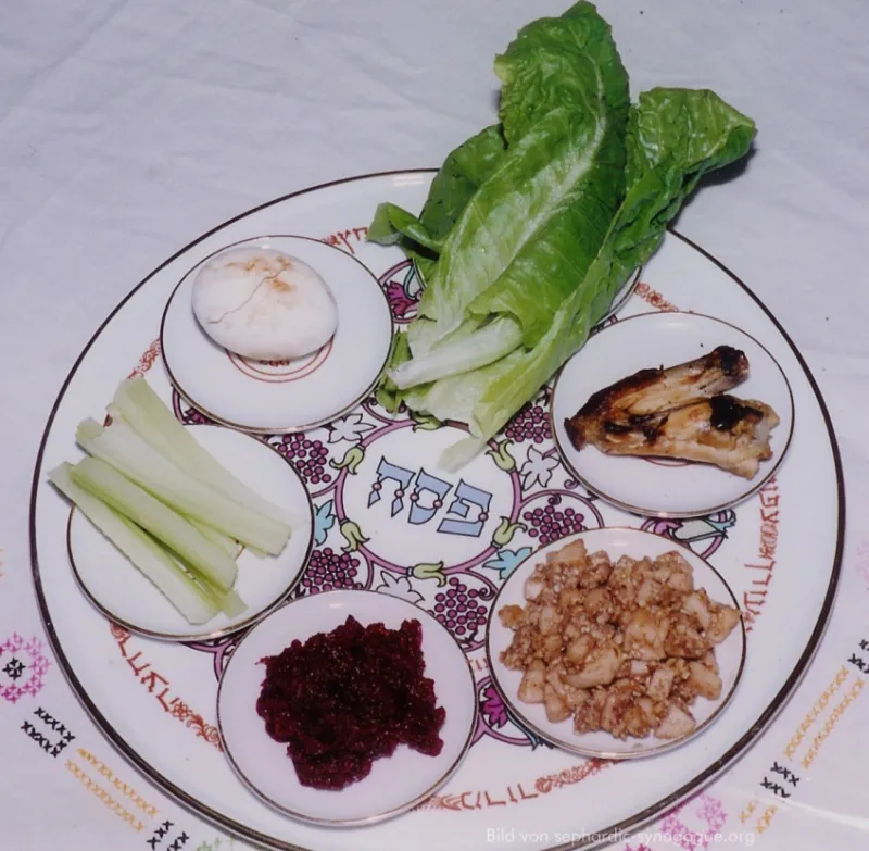 passamahl (Foto: Seder Plate von Yoninah; wikimedia CC by 2.5)